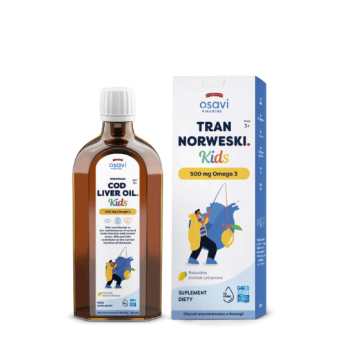 Przejdź do produktu OSAVI Tran Norweski Kids 500 mg Omega 3 - smak cytrynowy (250 ml)