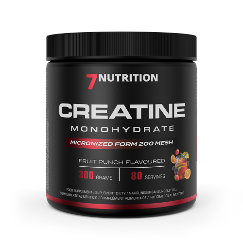 Przejdź do produktu 7NUTRITION Creatine Monohydrate Fruit Punch - Monohydrat Kreatyny - smak owocowy poncz (300 g)