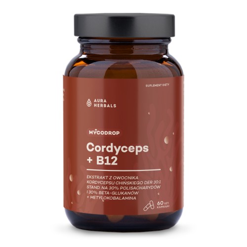 Przejdź do produktu AURA HERBALS Mycodrop, Cordyceps 30:1 + B12, 30% beta-glukan (60 kaps.)