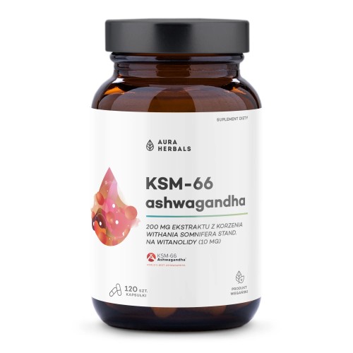 Przejdź do produktu AURA HERBALS Ashwagandha KSM-66 Korzeń 200 mg (120 kaps.)
