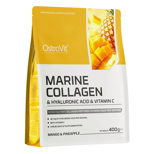 Przejdź do produktu OSTROVIT Kolagen morski + Kwas hialuronowy + Witamina C - smak mango z ananasem (400 g)