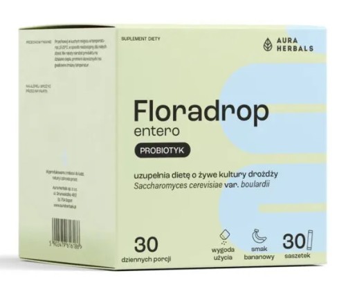 Przejdź do produktu AURA HERBALS Floradrop Entero, Saccharomyces boulardii, probiotyk (30 saszetek)